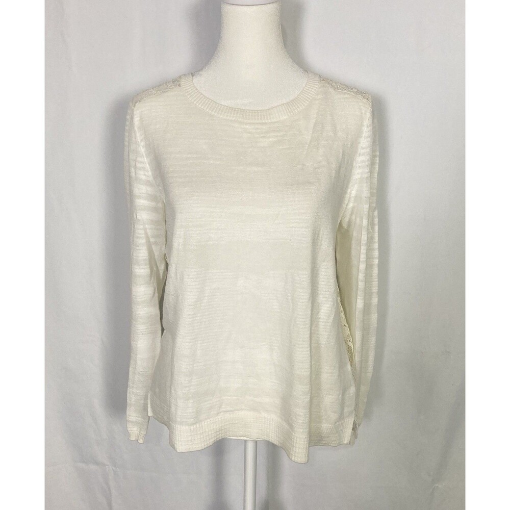 Cabi Sz Small Sophia Lace Back Sweater Feminine Top #5005 Ivory Slub Knit EUC